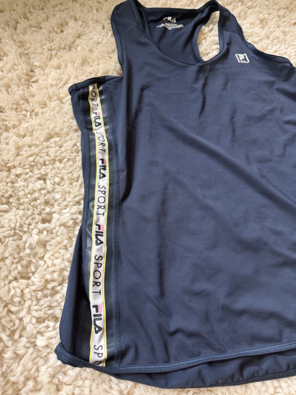 Lightweight FILA Women's Navy Racerback gym sporty Tank Top with Branded Side T - Picture 3 of 6